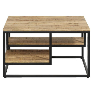 Leen Bakker - Salontafel Kyan - Zwart/naturel - 40x75x75 Cm - Metaal/Hout - Bruin#Zwart
