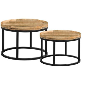 Leen Bakker - Salontafel Ilja - Naturel/zwart (2 Stuks) - 40x70 Cm - Metaal/Hout - Bruin