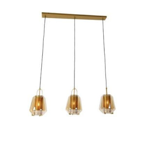 QAZQA Hanglamp goud met amber glas 23 cm langwerpig 3-lichts - Kevin