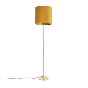 QAZQA Vloerlamp goud|messing met velours kap geel 40|40 cm - Parte