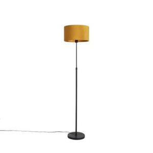 QAZQA Vloerlamp zwart met velours kap okergele met goud 35 cm - Parte