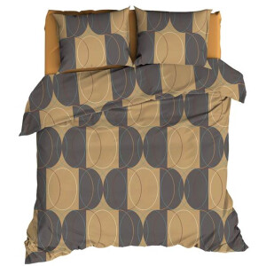 Romanette Swing Dekbedovertrek - Tweepersoons - 200x200/220 cm - Camel/Grijs