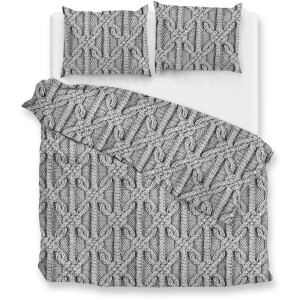 Zohome Dekbedovertrek Corda - Bedlinnen met Weving print - 260x220 - Grijs - Dekbedhoes van 100% Katoen-Flanel