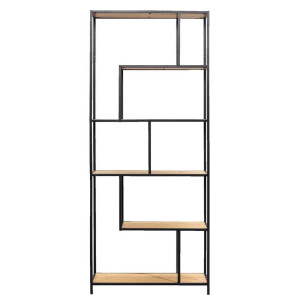 Leen Bakker - Boekenkast Jaxx - Zwart/naturel - 185x77x35 Cm - MDF/Metaal - Bruin#Zwart