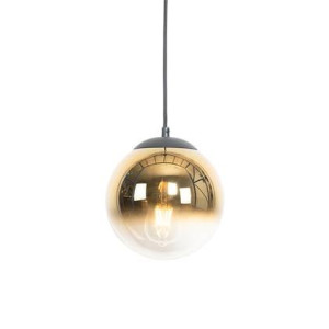 QAZQA Art deco hanglamp zwart met goud glas 20 cm - Pallon