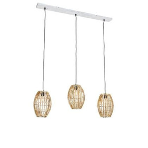 QAZQA Hanglamp bamboe met wit langwerpig 3-lichts - Canna Capsule