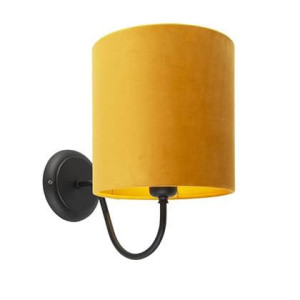 QAZQA Klassieke wandlamp zwart met gele velours kap - Matt