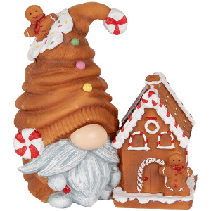Clayre & Eef Kerstdecoratie met LED-verlichting Kabouter 14x9x15 cm Bruin Kunststof