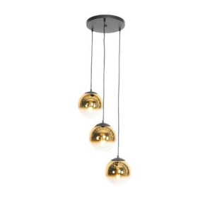 QAZQA Art deco hanglamp zwart met goud glas rond 3-lichts - pallon