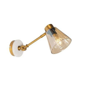 QAZQA Art Deco wandlamp brons met marmer en amber glas - Nina