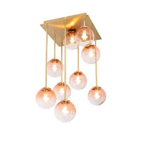 QAZQA Art Deco plafondlamp goud met roze glas 9-lichts - Athens