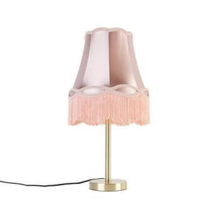 QAZQA Klassieke tafellamp messing met granny kap roze 30 cm - Simplo