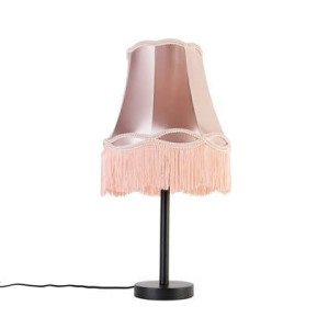 QAZQA Klassieke tafellamp zwart met granny kap roze 30 cm - Simplo