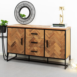 Livingfurn Dressoir 'Accent' Visgraat Teak en staal, 145cm