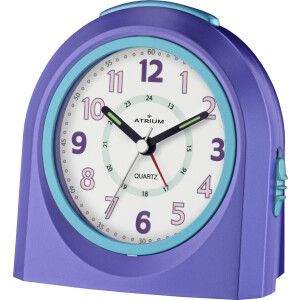 ATRIUM - Wekker - Kinderen - Meisjes - Jongens - Analoog - Zonder tikgeluid - LED-licht - Licht/ wijzerplaatverlichting - Glow-in-the-dark wijzers - Paars / Blauw - Opbouwend Geluidniveau - Grote Drukknoppen - Snooze - Slaapkamer - Klok - A921-8