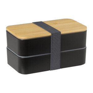 Lunchbox dubbel - zwart - 9.5x18.5x10.5 cm