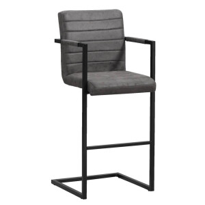 2e Halve Prijs Leen Bakker - Barkruk Lizzy - Antraciet - Stof - Grijs - 55x50x122 Cm