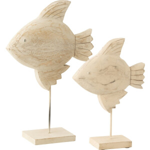 J-Line decoratie Vis - hout/metaal - naturel/wit - medium