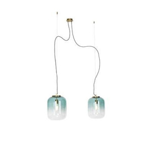 QAZQA Design hanglamp goud met groen glas 2-lichts - Bliss