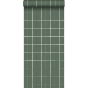 ESTAhome behang kleine tegeltjes vergrijsd groen en wit - 0,53 x 10,05