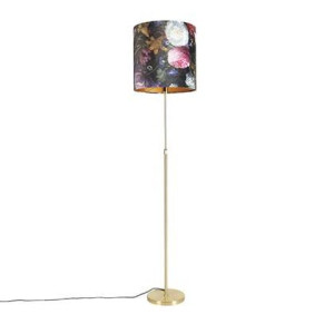 QAZQA Vloerlamp goud|messing met velours kap bloemen 40|40 cm - Parte