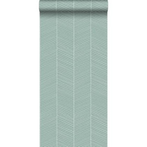 ESTAhome behang visgraat-motief vergrijsd mintgroen - 0,53 x 10,05 m -