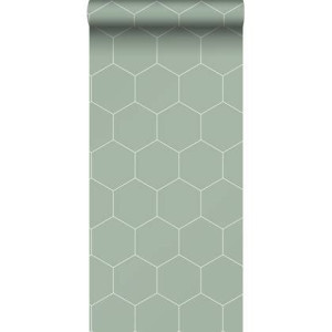 ESTAhome behang hexagon vergrijsd groen en wit - 0,53 x 10,05 m - 1392
