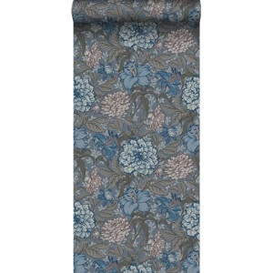 ESTAhome behang vintage bloemen vergrijsd blauw en warm grijs - 0.53 x