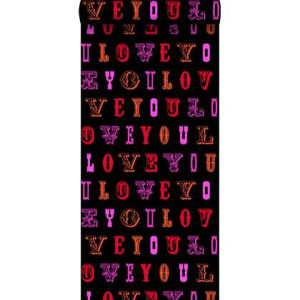 ESTAhome behang love you - quotes zwart en roze - 53 cm x 10,05 m - 13