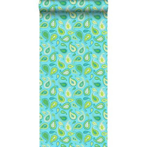 ESTAhome behang paisley turquoise en limegroen - 53 cm x 10,05 m - 115