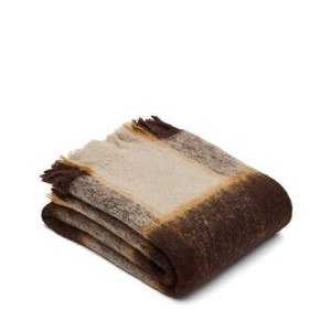 Kave Home - Grijs met bruin geruite Maro-deken met franjes 130 x 170