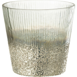 J-Line windlicht Geribbeld - glas - zilver/transparant - large