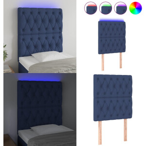 vidaXL Hoofdbord LED 80x7x118/128 cm stof blauw - Hoofdbord - Hoofdborden - Hoofdeinde - Houten Hoofdbord