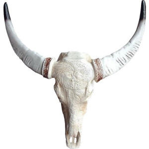 Buffel schedel skull bedrukt - Skull voor aan de muur - Dierenhoofd - Schedel decoratie - Skull - Skull gegraveerd - 68 cm breed