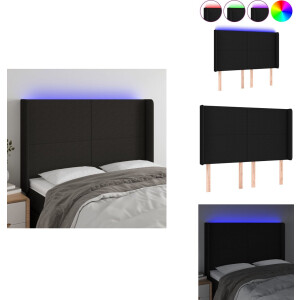 vidaXL Hoofdbord - Hoofdborden - Hoofdeinde - Houten Hoofdbord - Hoofdbord LED 147x16x118/128 cm stof zwart