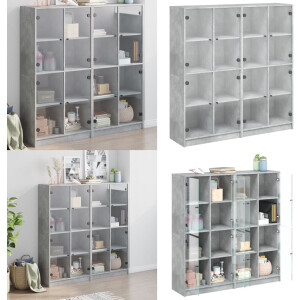 vidaXL Boekenkast met deuren 136x37x142 cm bewerkt hout betongrijs - Boekenkast - Boekenkasten - Boeken Plank - Schappenkast