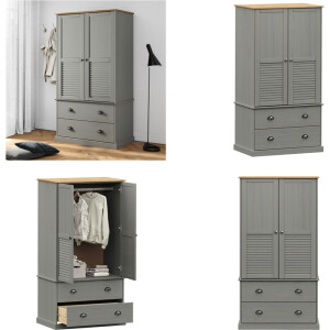 vidaXL - Kledingkast - VIGO - 90x55x170 - cm - massief - grenenhout - grijs