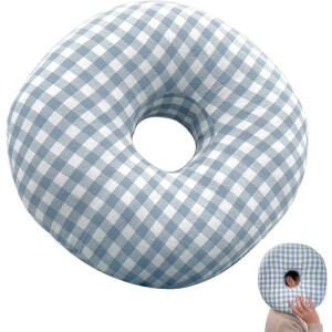 Thelau - Piercing kussen met gat, donutkussen, katoenen hoofdkussen, slaapring ter verlichting van oorpijn, zijslapers, blauw geruit