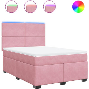 vidaXL - Boxspring - met - matras - fluweel - roze - 160x200 - cm