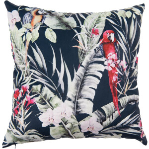 Clayre & Eef Kussenhoes 45x45 cm Zwart Rood Polyester Papegaaien