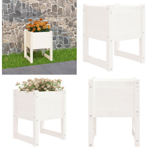 vidaXL Plantenbak 40x40x52,5 cm massief grenenhout wit - Plantenbak - Plantenbakken - Verhoogde Plantenbak - Kweekbak