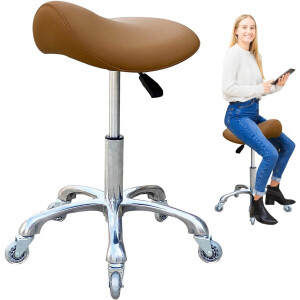 ApexArte® Zadelkruk op Wielen - Kapperskruk Ergonomisch - Tabouret - Khaki