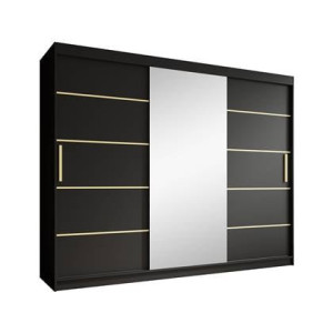 Meubella Kledingkast Malavi 2 - Zwart - 250 cm - Met spiegel