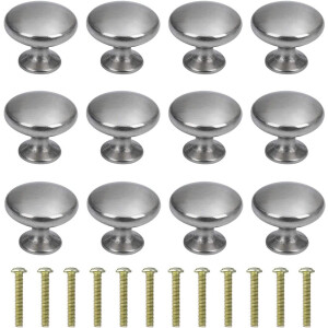 Thelau - Ladeknoppen Set van 12 - Ronde Meubelknoppen 30 mm - Zilver Geborsteld