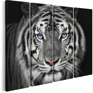 Artaza Canvas Schilderij Vierluik Tijgerkop Met Blauwe Ogen - Zwart Wit - 120x90 - Foto Op Canvas - Canvas Print