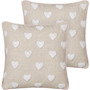 BELIANI GAZANIA - Sierkussen set van 2 - Beige/Wit - 45 x 45 cm - Katoen