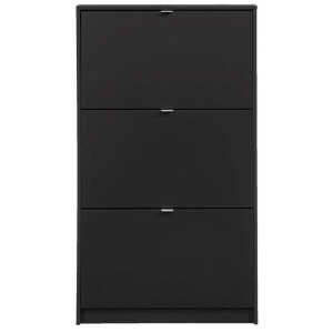 Leen Bakker - Schoenenkast Hamburg 3 Kleppen - 123,6x70,3x24 Cm - Spaanplaat - Zwart - 70.3x123.6x24 Cm