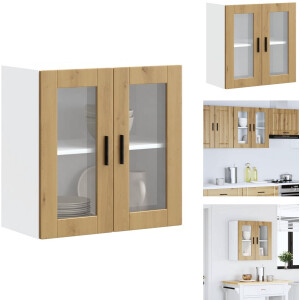 vidaXL Keuken Wandkast - Keuken Wandkasten -keuken Wandmeubel - Gemonteerde Wandkast - Keukenwandkast met glazen deur Porto artisanaal eikenkleur