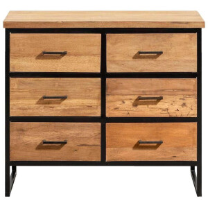 Leen Bakker - Ladekast Gijs - Naturel/zwart - 74,5x85x40 Cm - Metaal/Hout - Bruin#Zwart