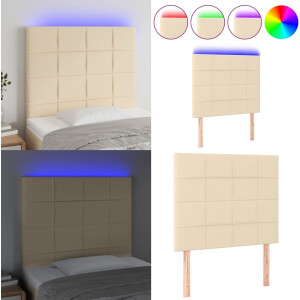 vidaXL Hoofdbord LED 100x5x118/128 cm stof crèmekleurig - Hoofdbord - Hoofdborden - Hoofdeinde - Houten Hoofdbord